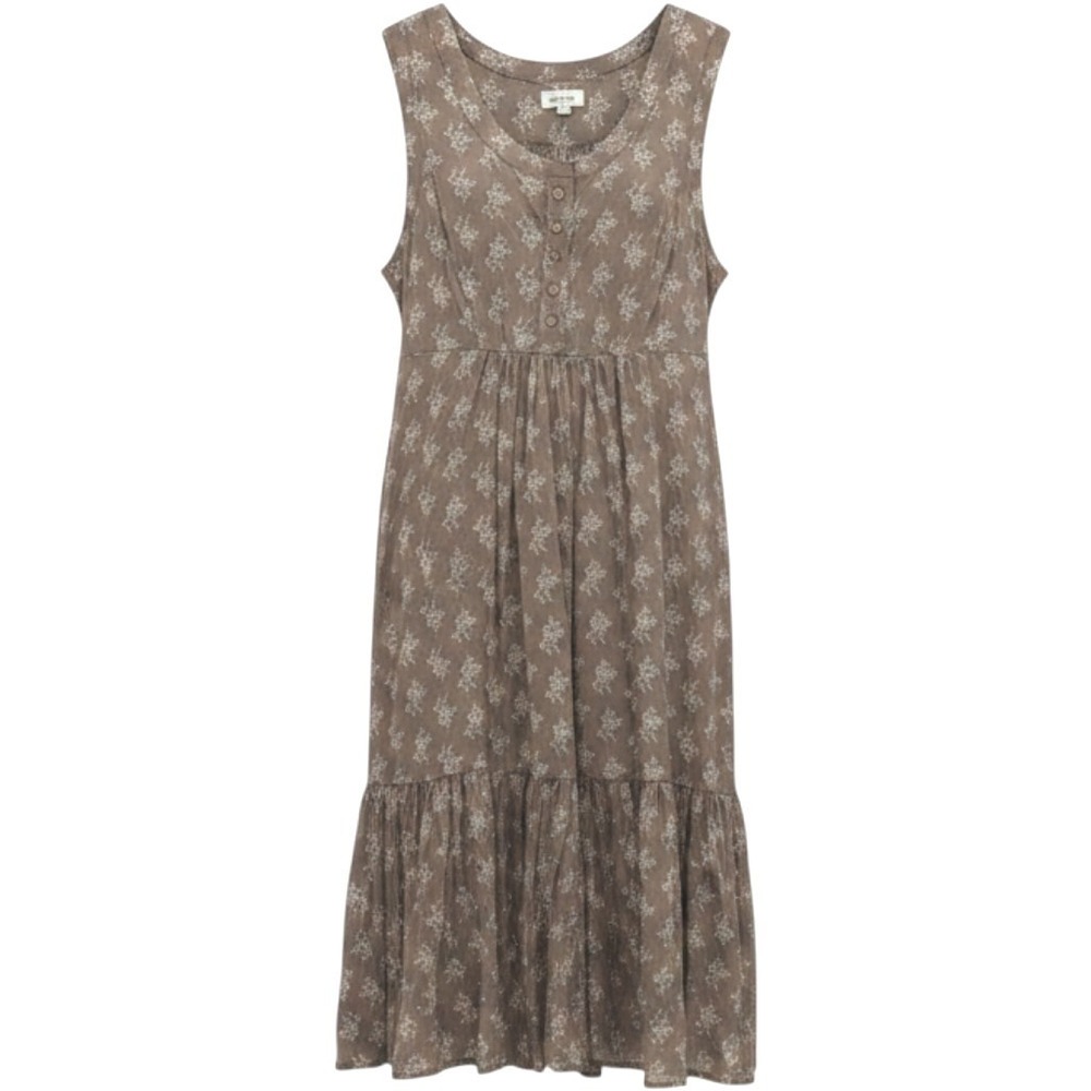 VTG Poetry‎ Dress Women 10 Brown Floral Cotton Sleeveless Tiered Boho Midi